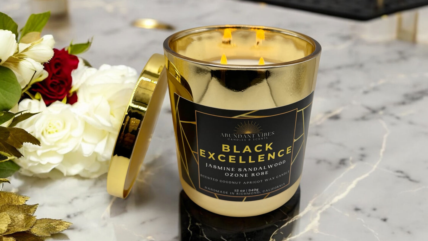 Jasmine + Sandalwood + Ozone Rose Candle | Black Excellence | Luxury Coconut Apricot Wax