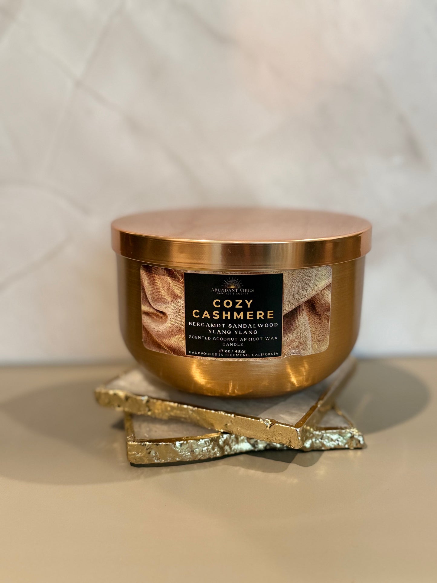 Bergamot + Sandalwood + Ylang Ylang Candle | Cozy Cashmere | Luxury Coconut Apricot Wax Candle