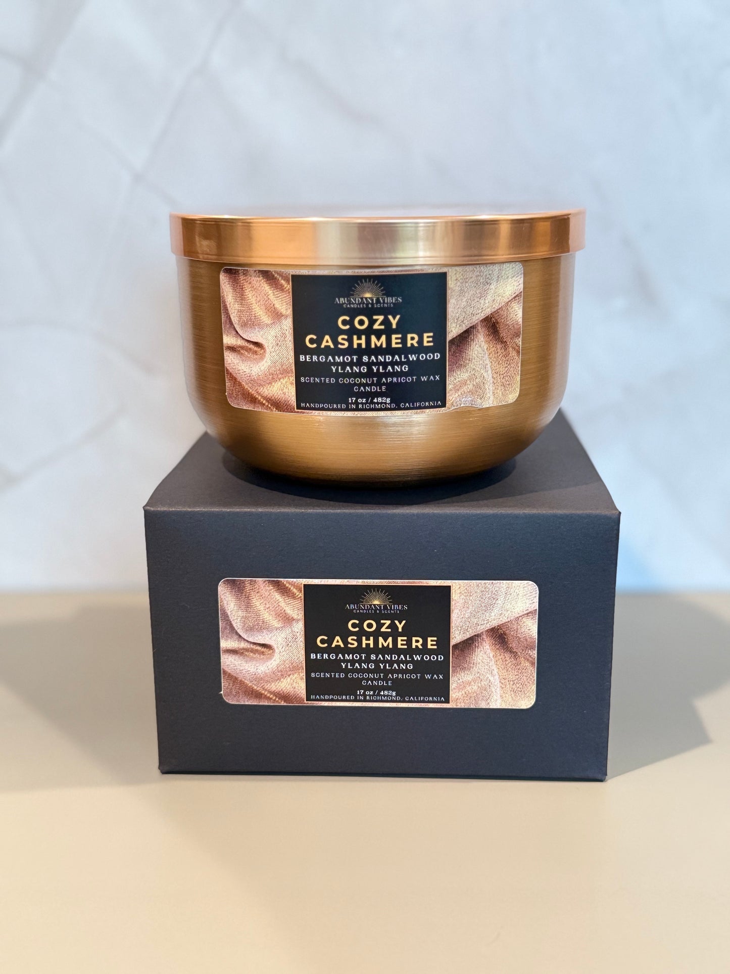 Bergamot + Sandalwood + Ylang Ylang Candle | Cozy Cashmere | Luxury Coconut Apricot Wax Candle