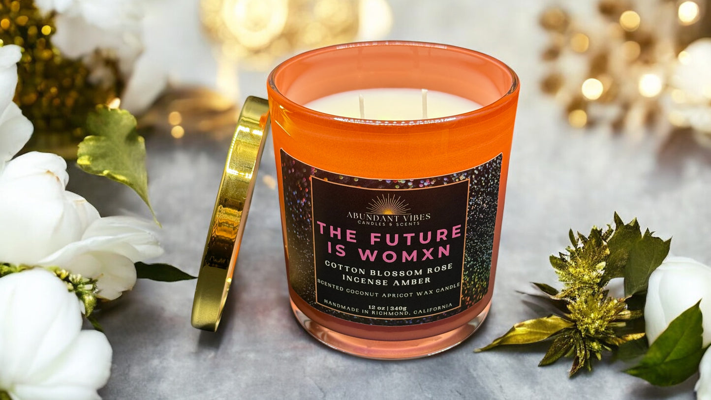 Cotton Blossom + Rose + Incense + Amber Candle | The Future is Womxn | Luxury Coconut Apricot Wax Candle