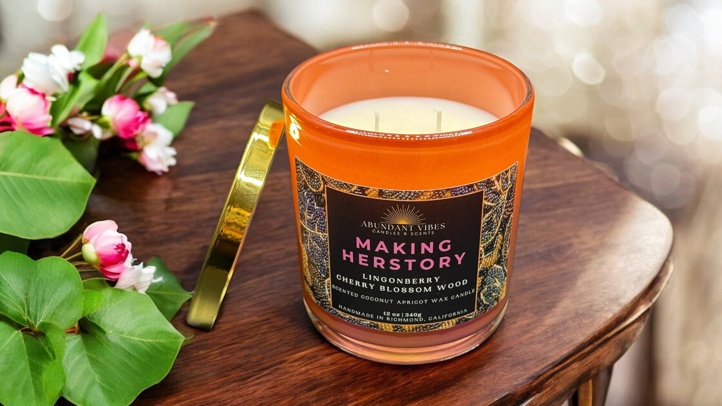 Lingonberry + Cherry Blossom + Wood Candle | Making Herstory | Luxury Coconut Apricot Wax Candle