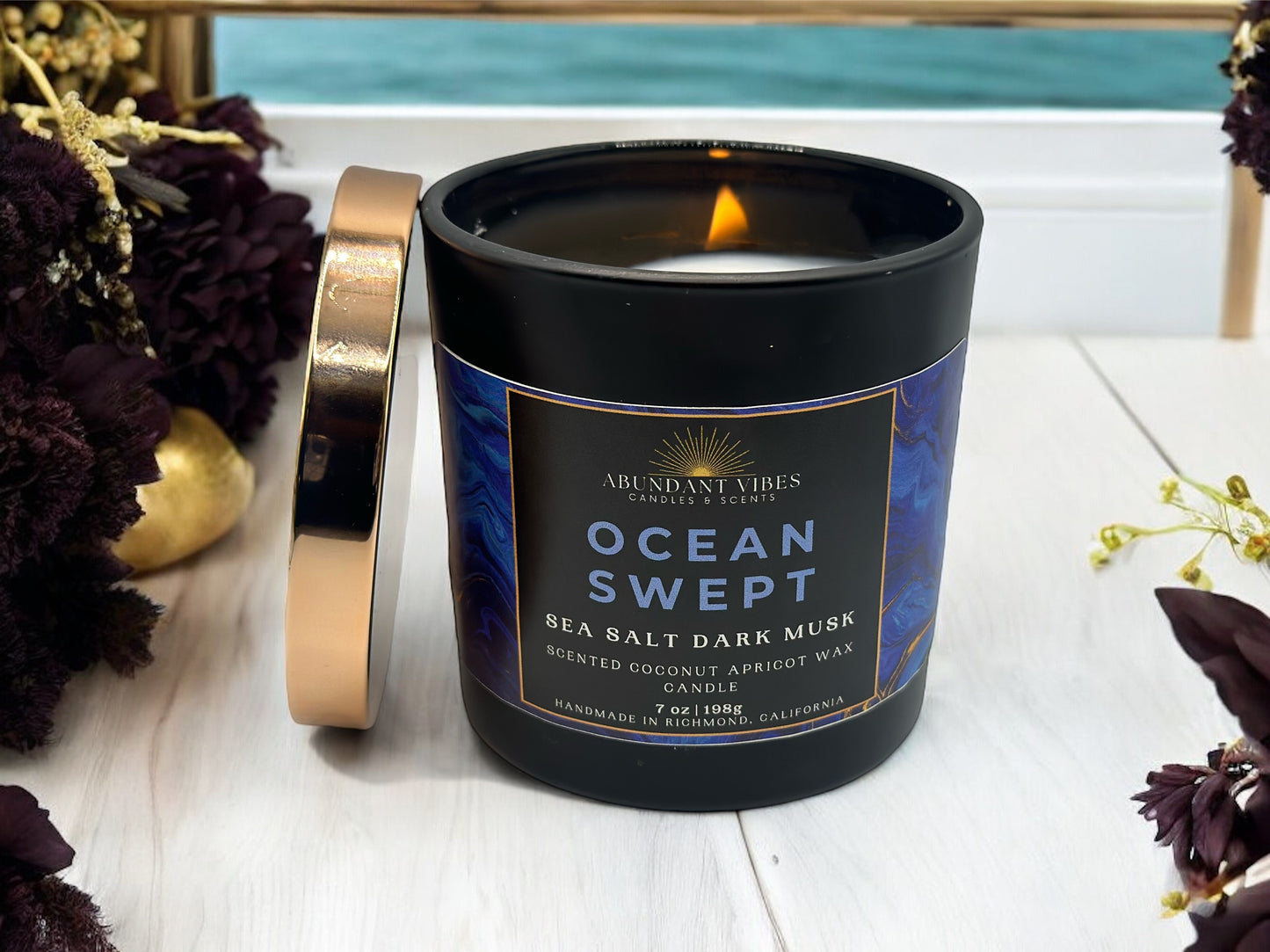 Sea Salt + Dark Musk Candle | Ocean Swept | Luxury Coconut Apricot Wax Candle