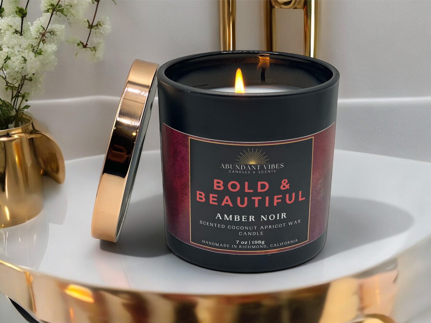Amber + Dark Musk Candle | Bold & Beautiful | Luxury Coconut Apricot Wax Candle