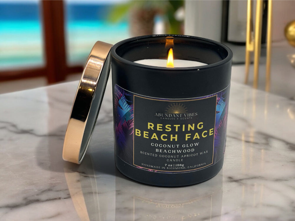 Bergamot + Marine + Coconut + Teakwood Candle | Resting Beach Face | Luxury Coconut Apricot Wax Candle