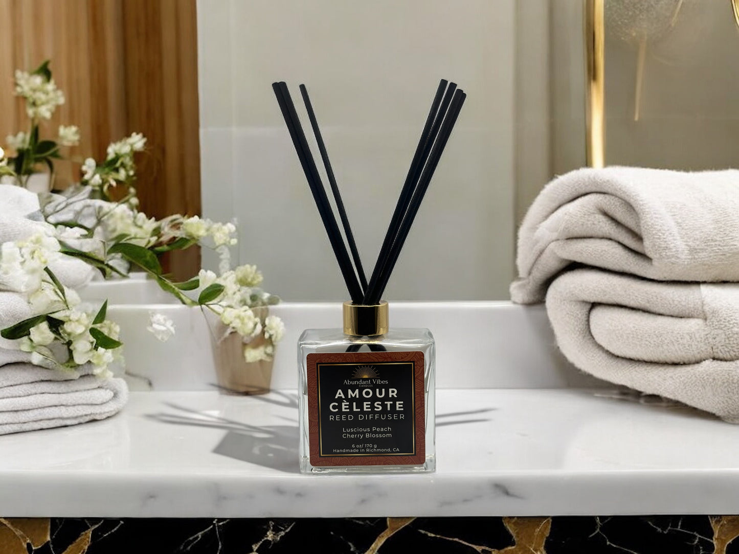 Peach + Cherry Blossom Reed Diffuser | Amour Celeste