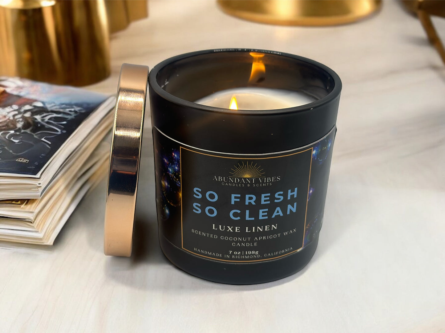 Cotton Blossom + Linen + Powder Candle | So Fresh So Clean | Luxury Coconut Apricot Wax Candle