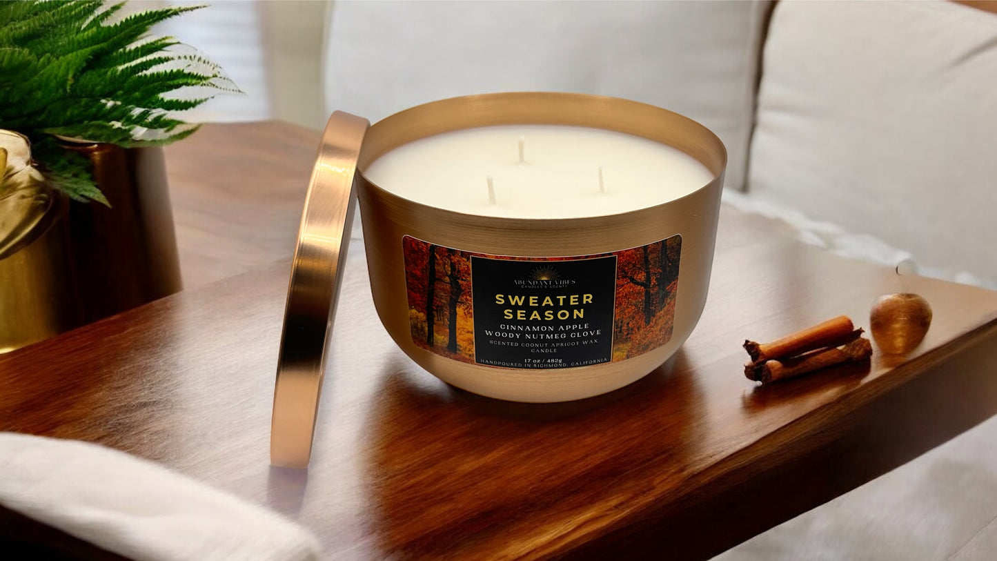 Clove + Cinnamon Apple + Nutmeg + Wood Candle | Sweater Season | Luxury Coconut Apricot Wax Candle