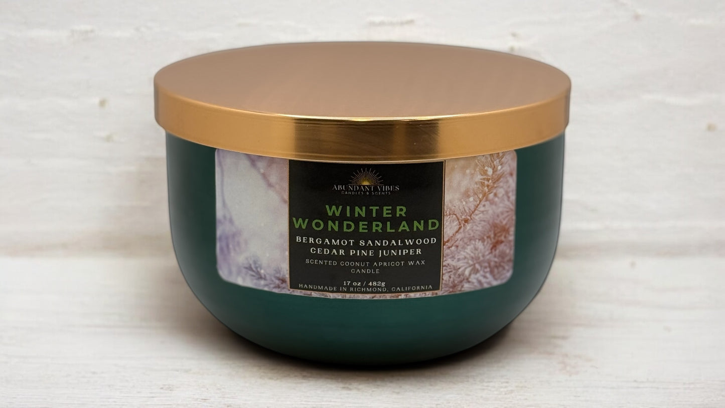 Bergamot + Sandalwood + Cedar + Pine + Juniper Candle | Winter Wonderland | Luxury Coconut Apricot Wax Candle