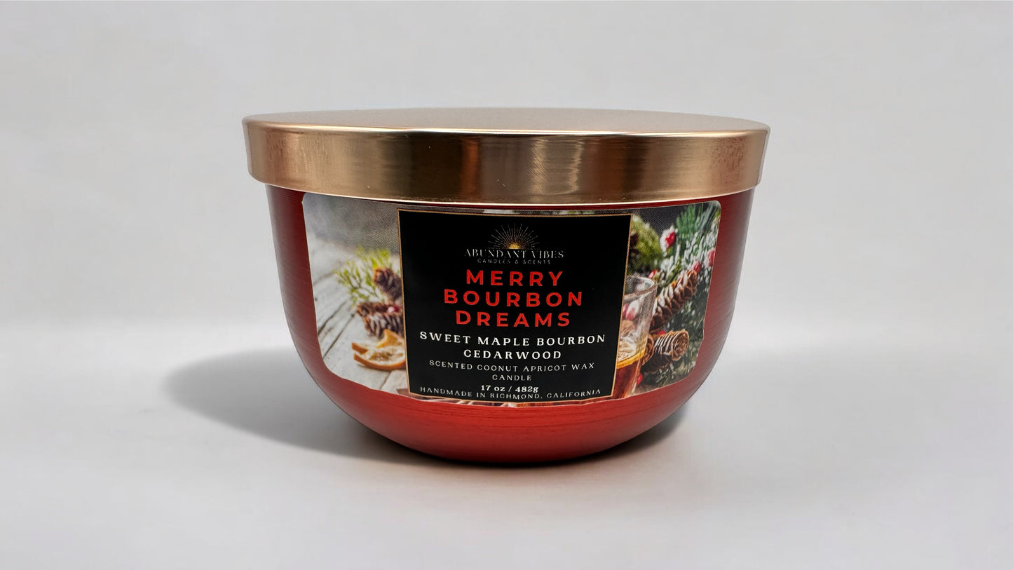 Sweet Maple + Bourbon + Cedarwood Holiday Candle | Merry Bourbon Dreams | Luxury Coconut Apricot Wax Candle