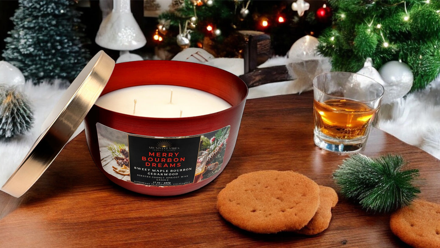 Sweet Maple + Bourbon + Cedarwood Holiday Candle | Merry Bourbon Dreams | Luxury Coconut Apricot Wax Candle