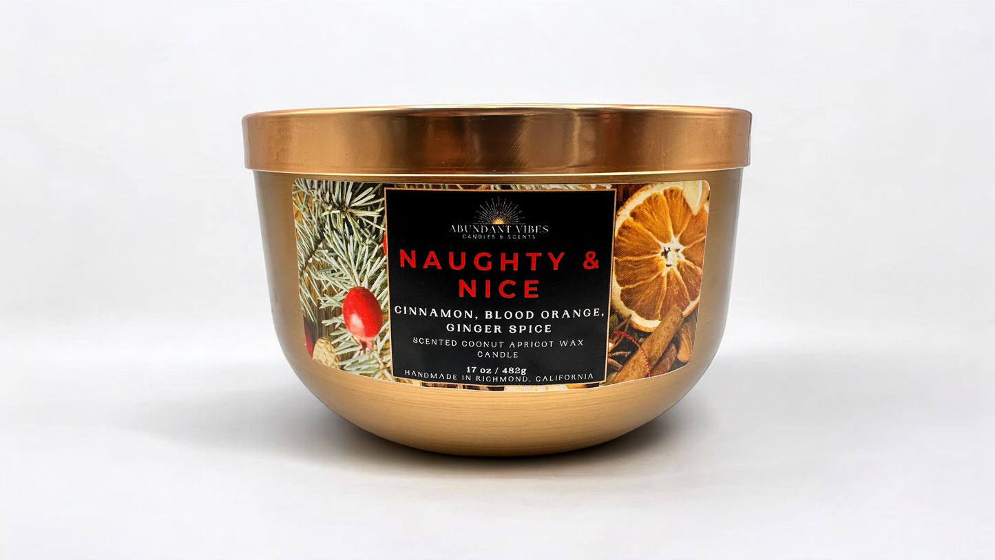 Cinnamon + Blood Orange + Ginger + Spice Holiday Candle | Naughty & Nice | Luxury Coconut Apricot Wax Candle