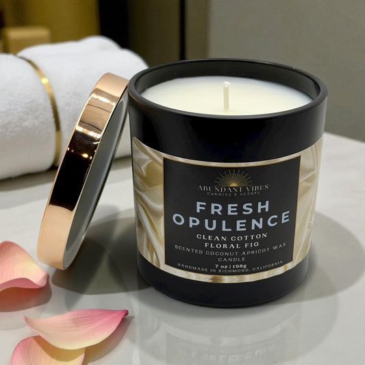 Clean Cotton + Floral Fig Candle | Fresh Opulence | Luxury Coconut Apricot Wax Candle