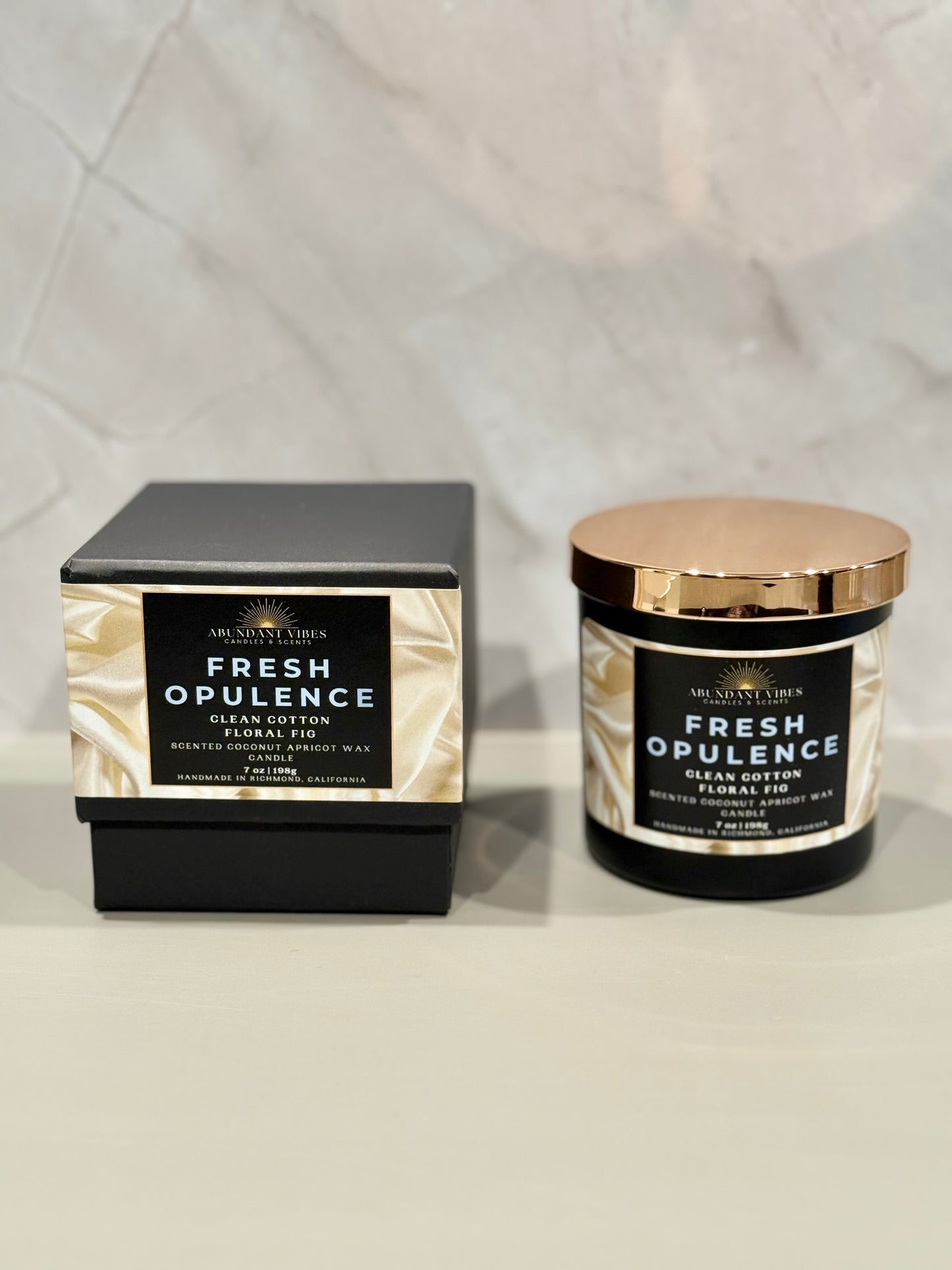 Clean Cotton + Floral Fig Candle | Fresh Opulence | Luxury Coconut Apricot Wax Candle