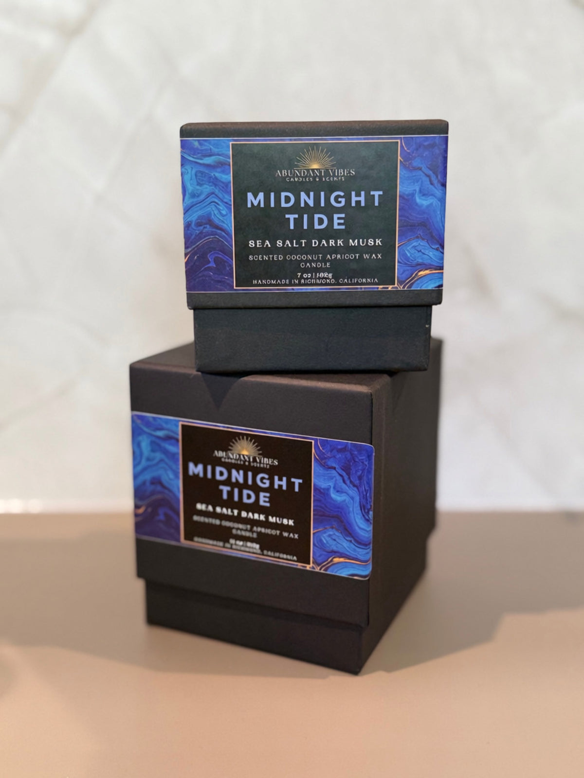 Sea Salt + Dark Musk Candle | Midnight Tide | Luxury Coconut Apricot Wax Candle