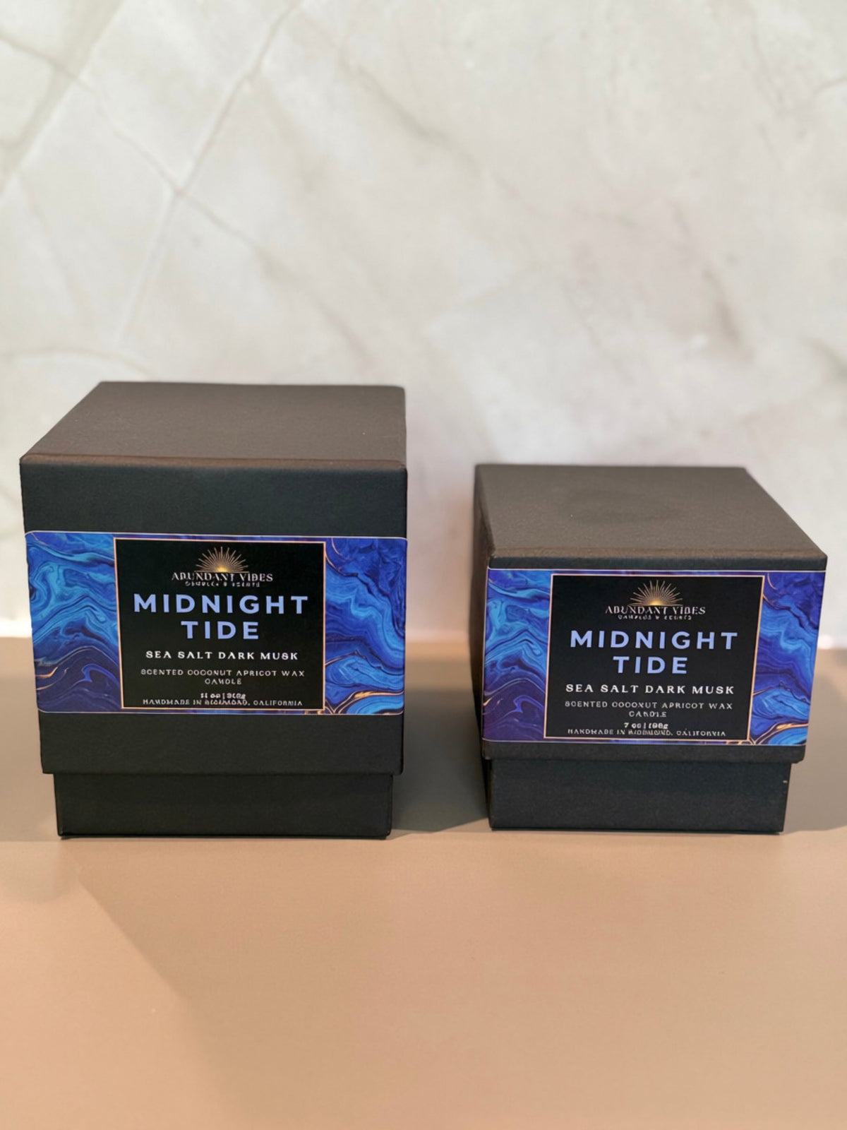 Sea Salt + Dark Musk Candle | Midnight Tide | Luxury Coconut Apricot Wax Candle