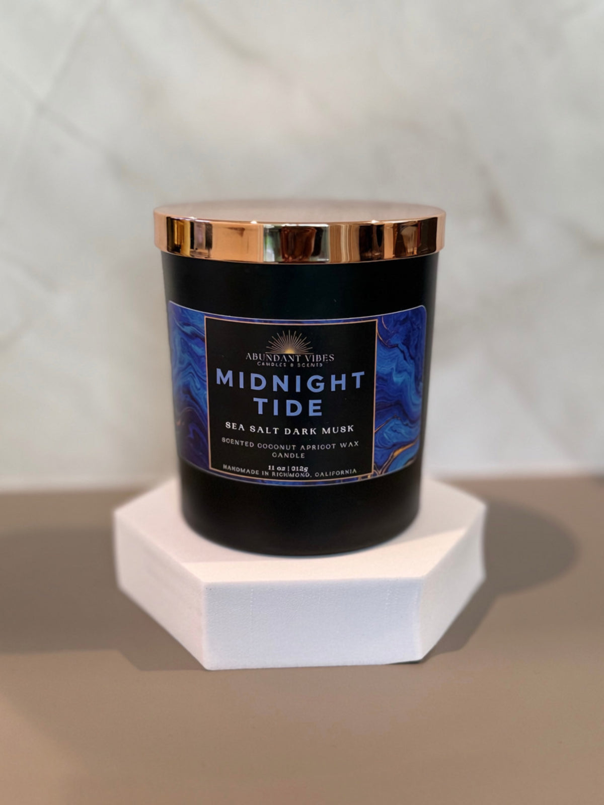 Sea Salt + Dark Musk Candle | Midnight Tide | Luxury Coconut Apricot Wax Candle