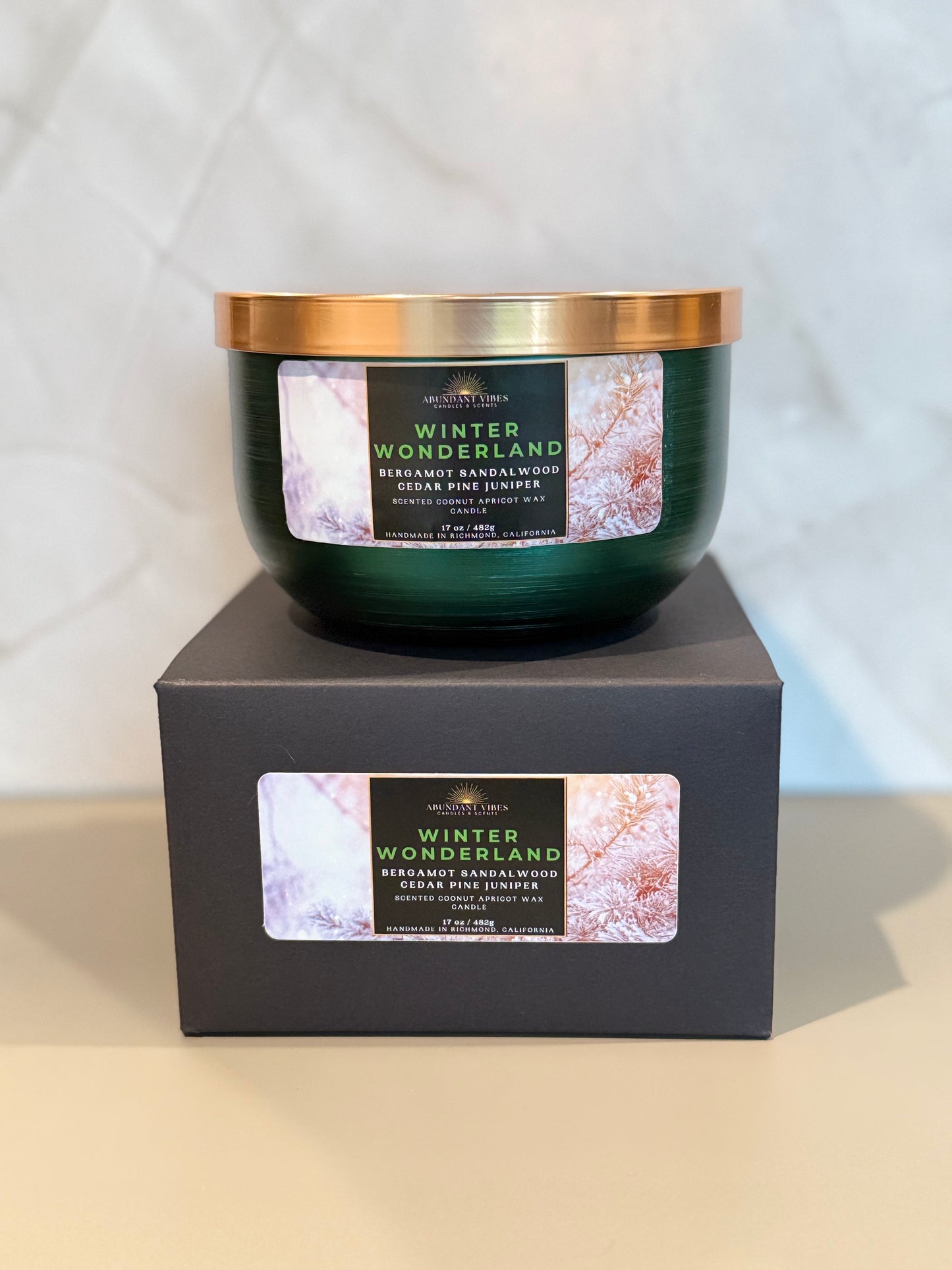 Bergamot + Sandalwood + Cedar + Pine + Juniper Candle | Winter Wonderland | Luxury Coconut Apricot Wax Candle