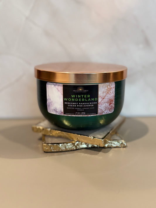 Bergamot + Sandalwood + Cedar + Pine + Juniper Candle | Winter Wonderland | Luxury Coconut Apricot Wax Candle